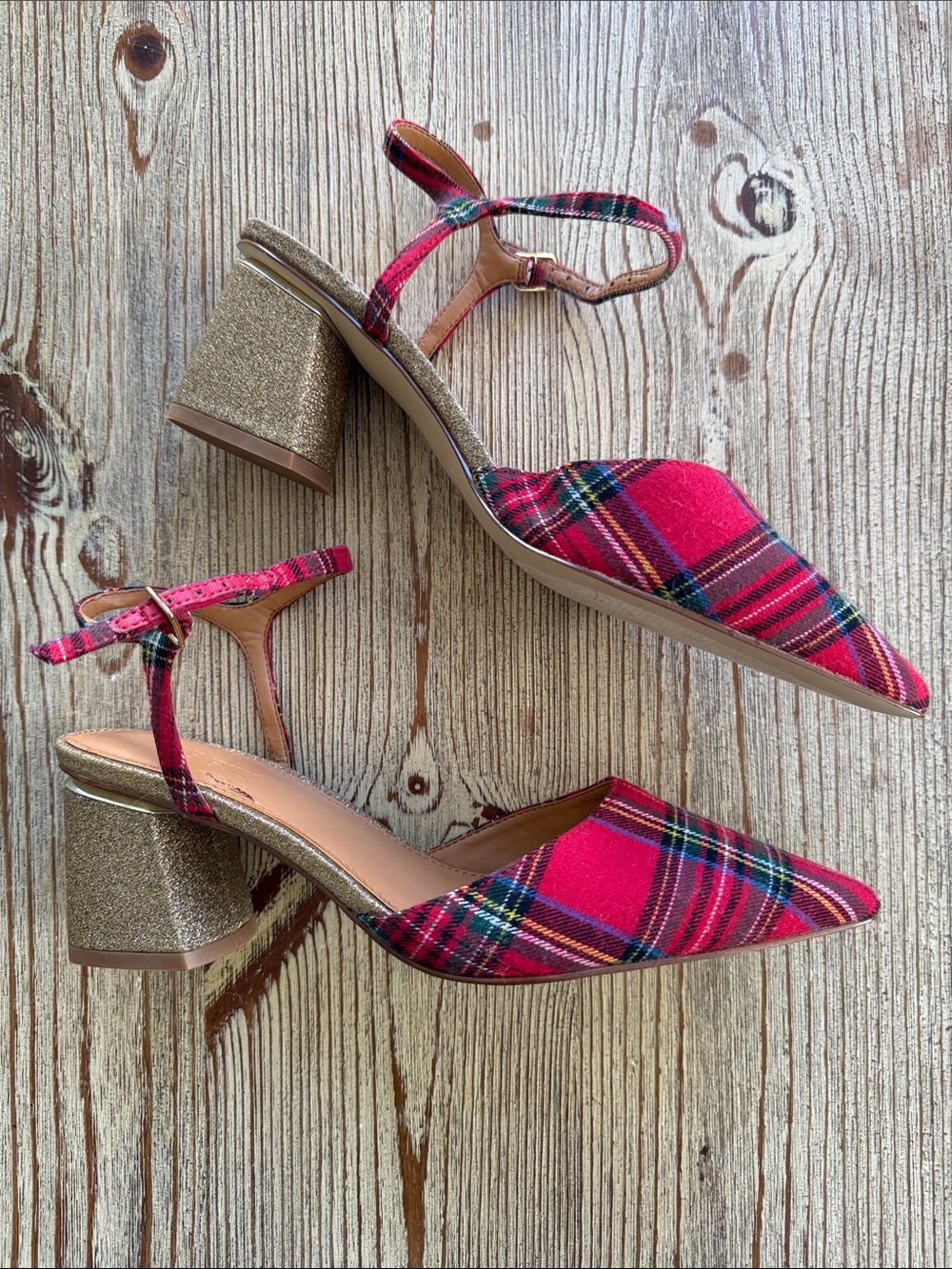 J. Crew Red Tartan Pointed-Toe Slingback Flats